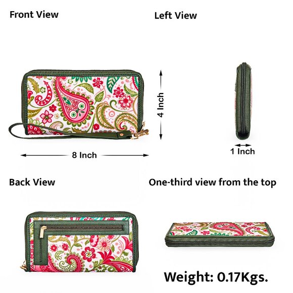 Hand Crafted Paisley Print Nylon Fabric Women Wristlet Wallets & Card Holder - Picture 3 of 8